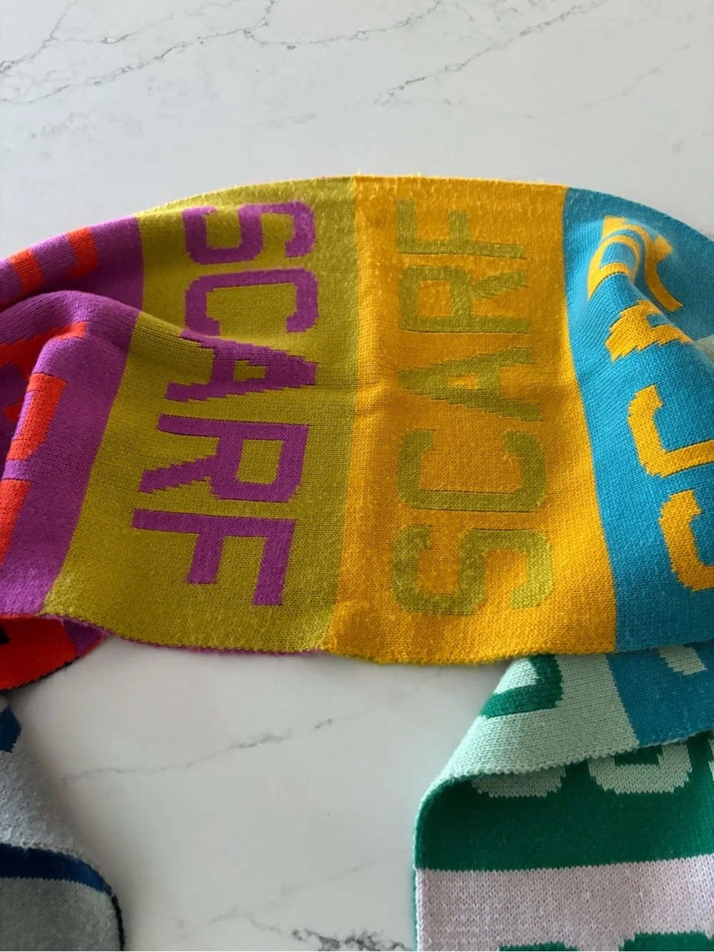 Colorblock Scarf – Multicolor Bold Lettering